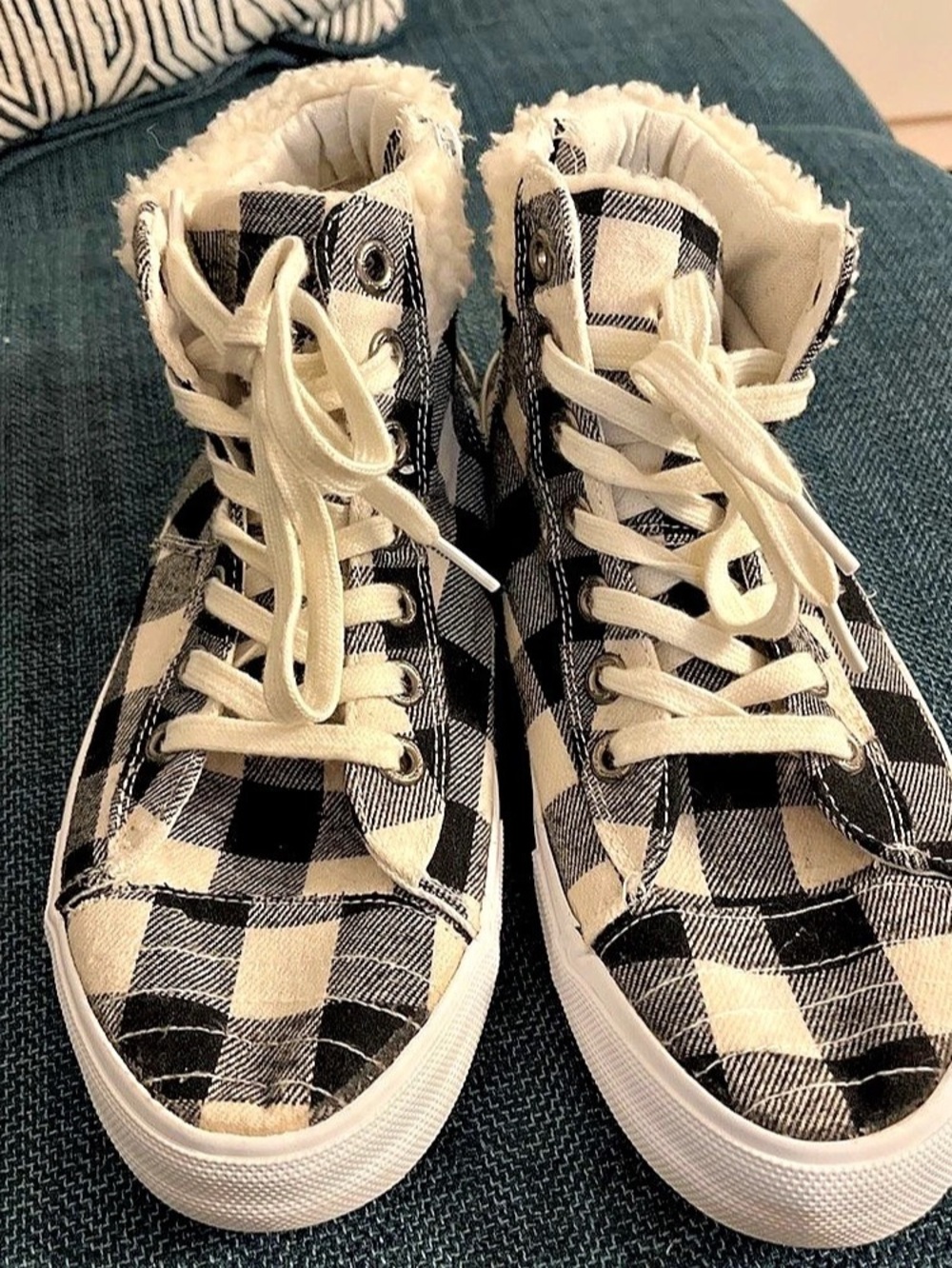 Betsey Johnson Women's Plaid High Top Sneakers in Black & White